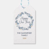 Elegant Watercolor Blue Greenery Wreath Holiday ギフトタグ (正面)