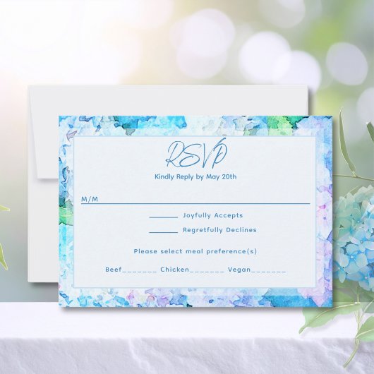 Elegant Watercolor Blue Hydrangea 出欠カード