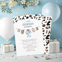 Elegant  Watercolor Blue Little Cowboy Baby Shower 招待状