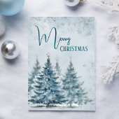 Elegant Watercolor Blue Tree Snowflake Christmas シーズンカード