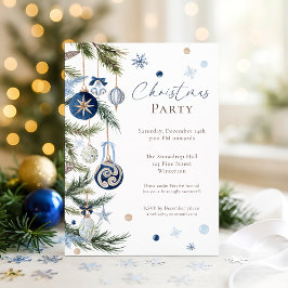 Elegant Watercolor Blue White Christmas Ornament 招待状