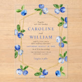 Elegant Watercolor Blueberries Wedding アクリル招待状 (正面)