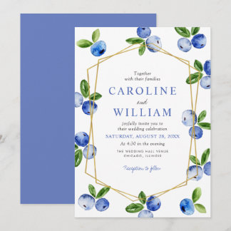 Elegant Watercolor Blueberries Wedding 招待状