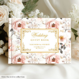 Elegant watercolor blush flowers gold wedding  ゲストブック
