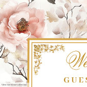 Elegant watercolor blush flowers gold wedding  ゲストブック