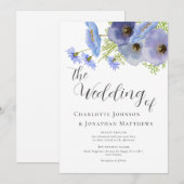 Elegant Watercolor Boho Floral Blue Wedding 招待状 (正面/裏面)