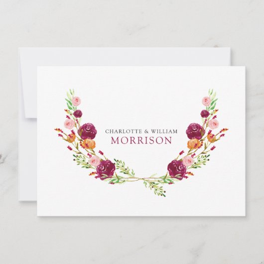 Elegant Watercolor Botanical Couple Monogram ノートカード (正面)