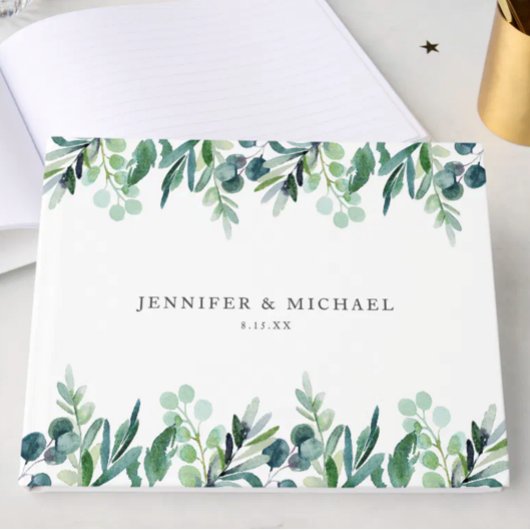 Elegant Watercolor Botanical Greenery Wedding ゲストブック