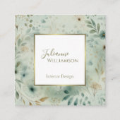 Elegant Watercolor Botanical Sage Green & Gold スクエア名刺 (正面)