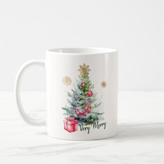 Elegant Watercolor Botanical Snowflake Christmas コーヒーマグカップ (左)