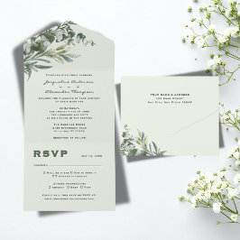 Elegant Watercolor Botanical Wedding  オールインワン招待状