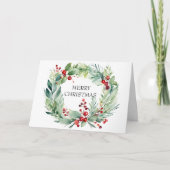 Elegant Watercolor Botanical Wreath Christmas カード (正面)