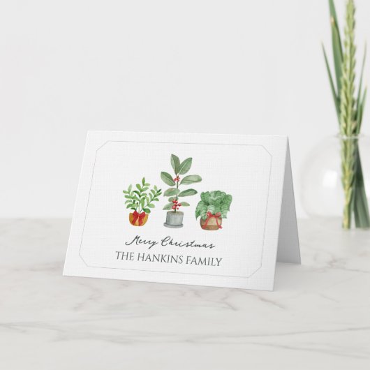 Elegant Watercolor Botanicals Folded Christmas カード (正面)