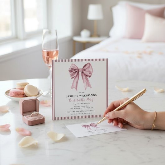 Elegant Watercolor Bow Bachelorette Party Card 招待状
