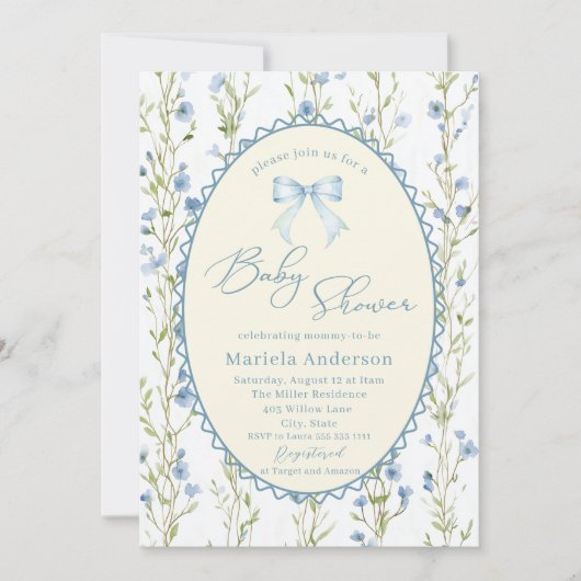 Elegant Watercolor bow grandmillenial vintage Bab 招待状 (正面)