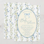 Elegant Watercolor bow grandmillenial vintage Bab 招待状 (正面/裏面)