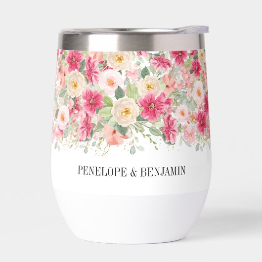 Elegant Watercolor Bright Pink Floral Wedding (左面)