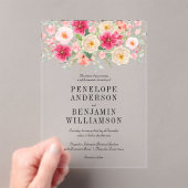 Elegant Watercolor Bright Pink Floral Wedding アクリル招待状 (インサイチュ (ポータブル))