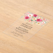 Elegant Watercolor Bright Pink Floral Wedding アクリル招待状 (レイダウン)
