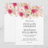 Elegant Watercolor Bright Pink Floral Wedding 招待状 (正面/裏面)