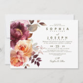 Elegant watercolor Burgundy Bouquet Floral Wedding 招待状 (正面)