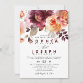 Elegant watercolor Burgundy Bouquet Floral Wedding 招待状 (正面)