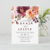 Elegant watercolor Burgundy Bouquet Floral Wedding 招待状 (スタンド正面)