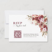 Elegant Watercolor Burgundy QR Code Wedding RSVP (正面)