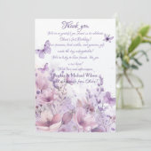 Elegant Watercolor Butterfly First Birthday サンキューカード (スタンド正面)