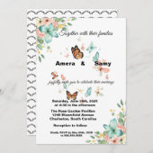 Elegant Watercolor Butterfly Floral Wedding Invita 招待状 (正面/裏面)