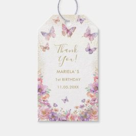 Elegant Watercolor butterfly rainbow girl 1st birt ギフトタグ