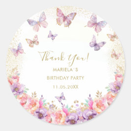 Elegant Watercolor butterfly rainbow girl 1st birt ラウンドシール