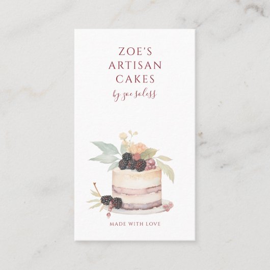 Elegant Watercolor Cake Bakery Pastry Chef 名刺 (正面)