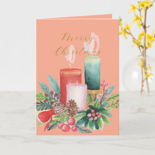Elegant Watercolor Candlelight Christmas Card カード (黄色い花)