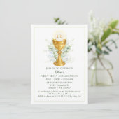 Elegant Watercolor Chalice First Holy Communion 招待状 (スタンド正面)