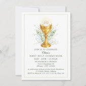 Elegant Watercolor Chalice First Holy Communion 招待状 (正面)