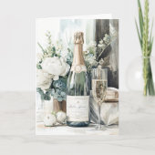 Elegant Watercolor Champagne Happy Anniversary カード (正面)