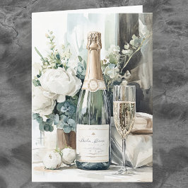 Elegant Watercolor Champagne Happy Anniversary カード