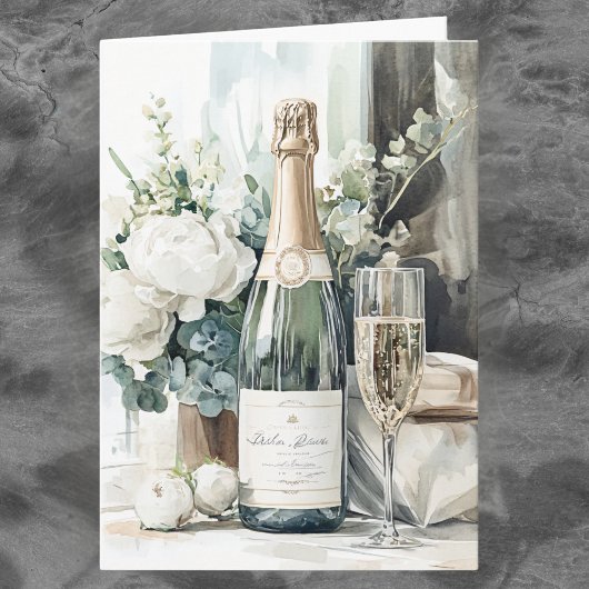 Elegant Watercolor Champagne Happy Anniversary カード