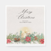 Elegant Watercolor Christmas Candle & Poinsettia スタンダードランチョンナプキン (正面)