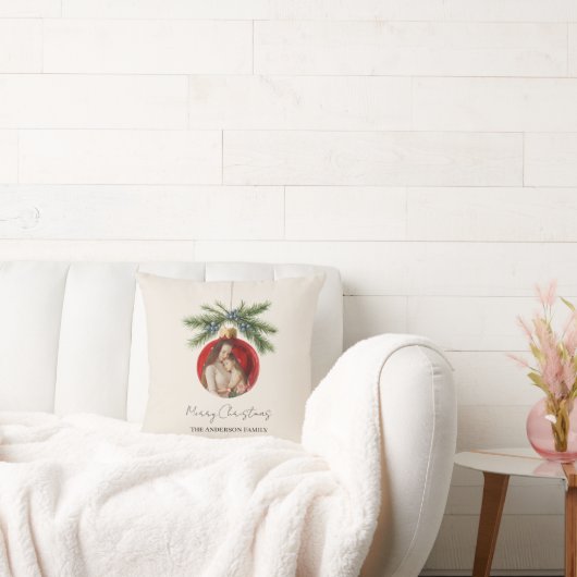 Elegant Watercolor Christmas Ornament Family Photo クッション (ソファ)