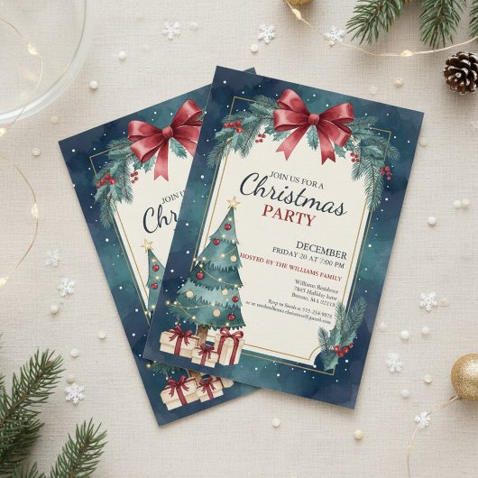 Elegant Watercolor Christmas Party Invitation 招待状