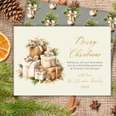 Elegant Watercolor Christmas Presents Gold Script  シーズンカード