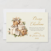 Elegant Watercolor Christmas Presents Gold Script  シーズンカード (正面)