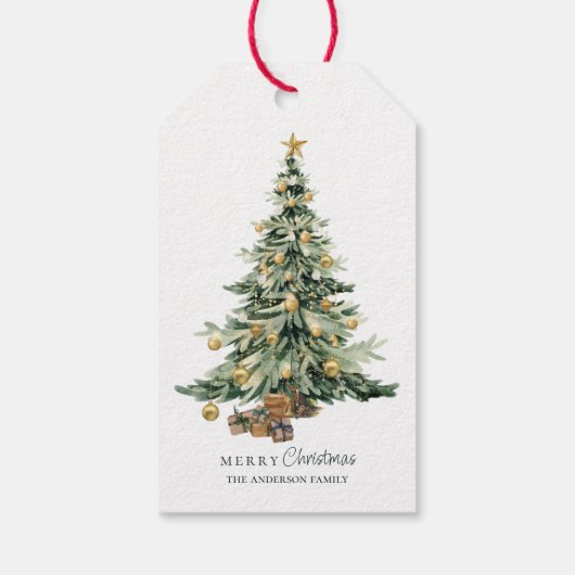 Elegant Watercolor Christmas Tree ギフトタグ (裏面)