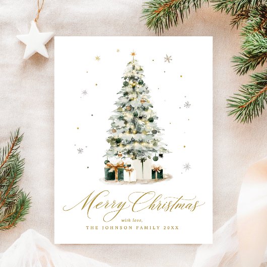 Elegant Watercolor Christmas Tree シーズンポストカード