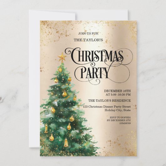 Elegant Watercolor Christmas Tree 招待状 (正面)