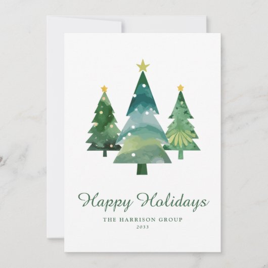 Elegant Watercolor Christmas Tree Business Logo シーズンカード (正面)