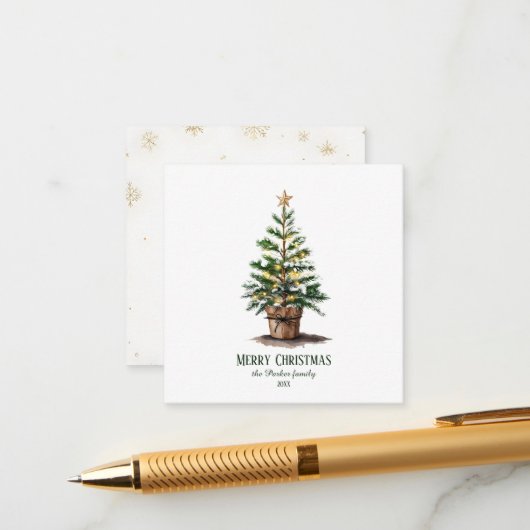 Elegant Watercolor Christmas Tree Non-Photo エンクロージャーカード (正面/裏面インサイチュ)