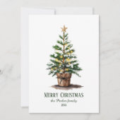 Elegant Watercolor Christmas Tree Non-Photo サンキューカード (正面)